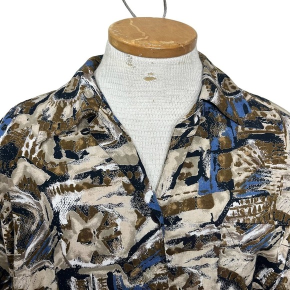 Vintage 80’s Paul at Duffier Button Down Shirt Abstract Print Brown Blue Medium - Picture 4 of 12